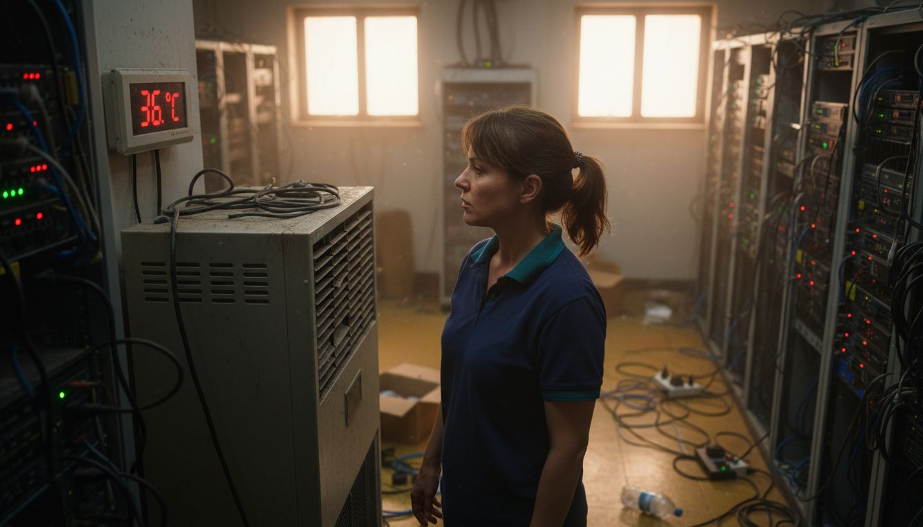 Operator monitoring server room heat levels