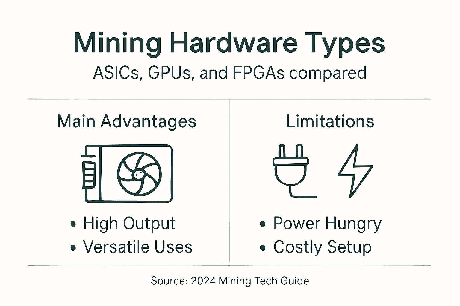 Infographic comparing mining hardware types