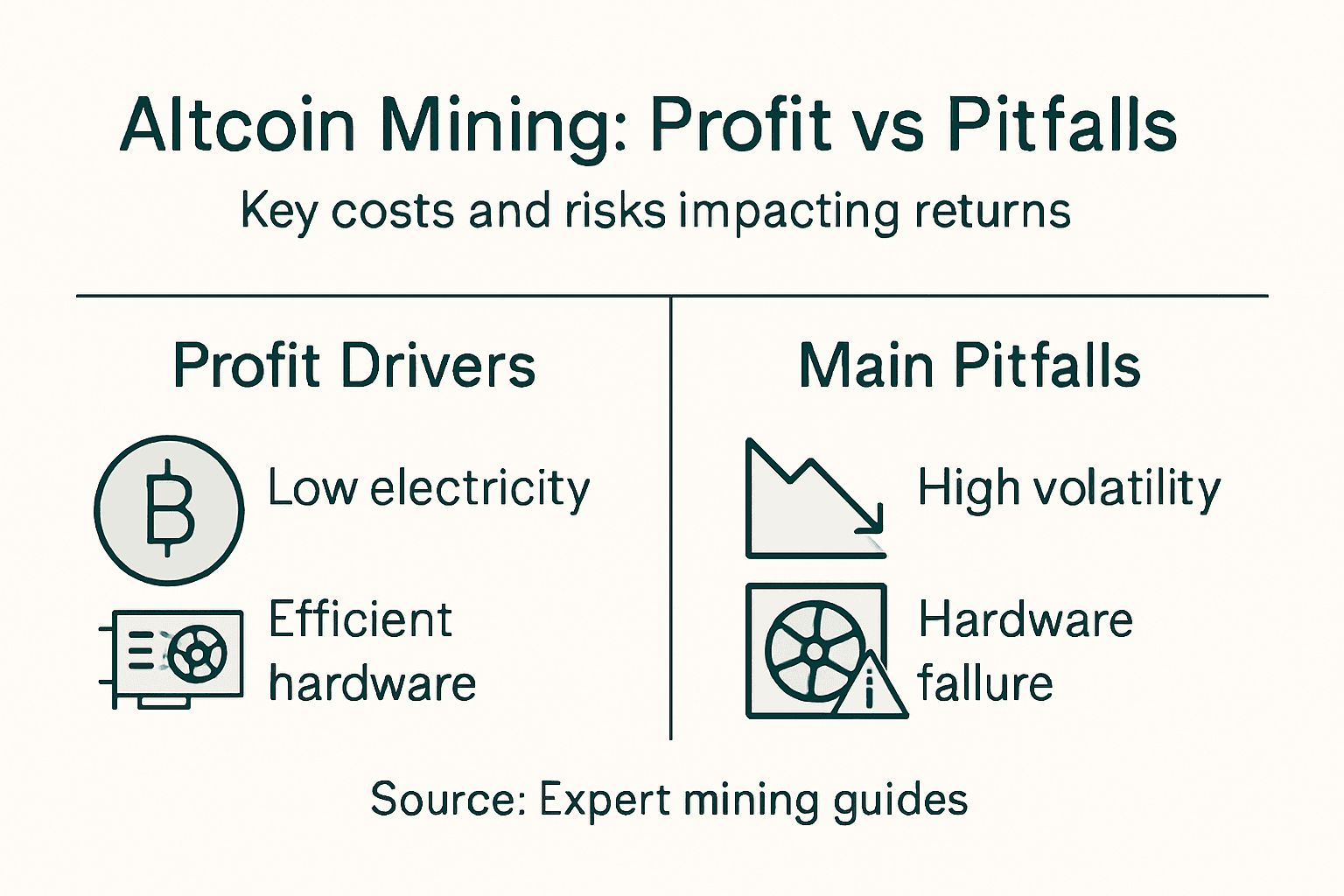 Infographic of altcoin mining profit drivers and risks