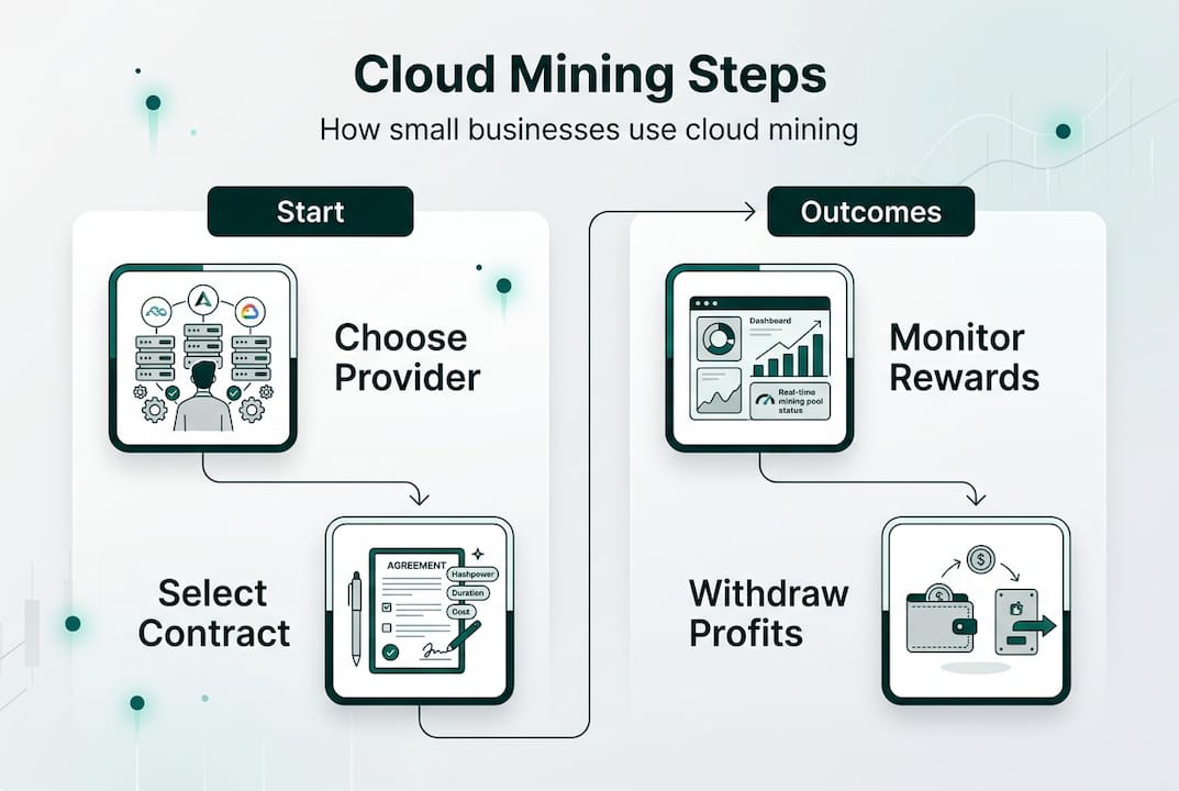 Infographic on cloud mining steps for businesses