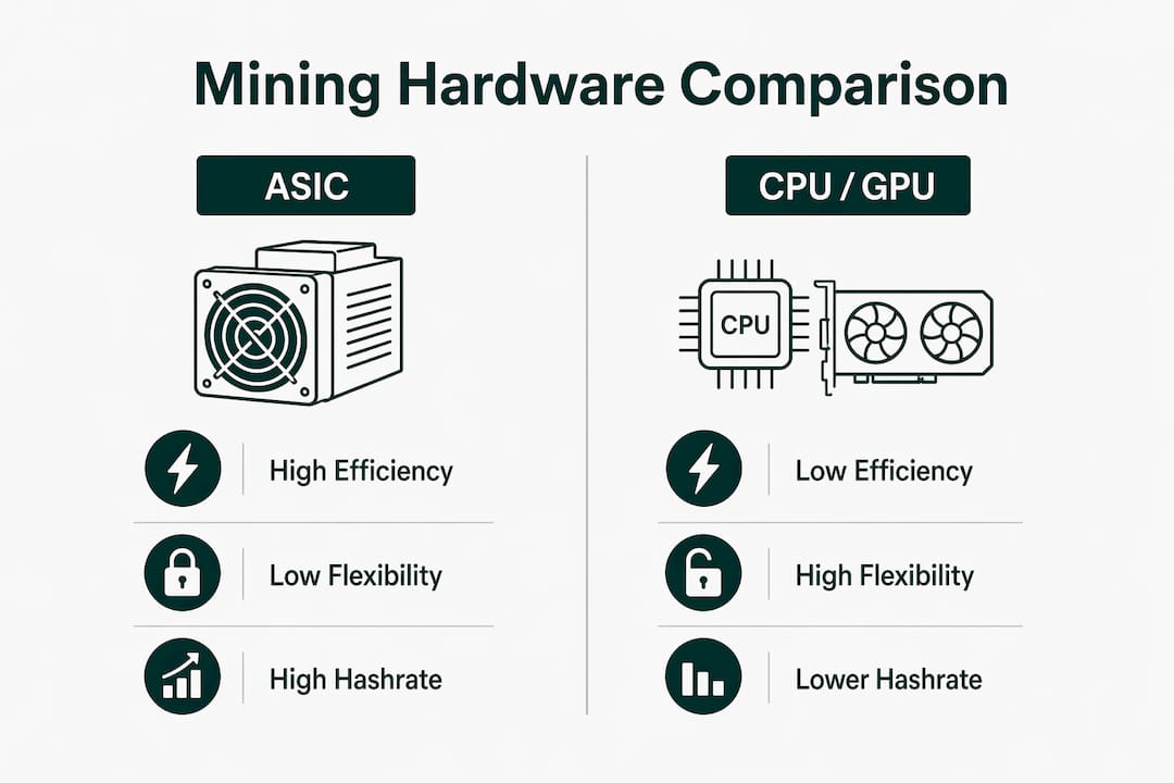 Infographic comparing ASIC and CPU/GPU mining hardware