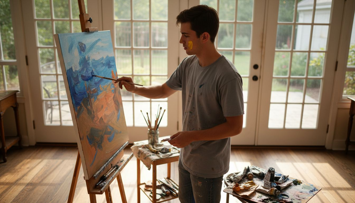 Man painting emotionally expressive artwork