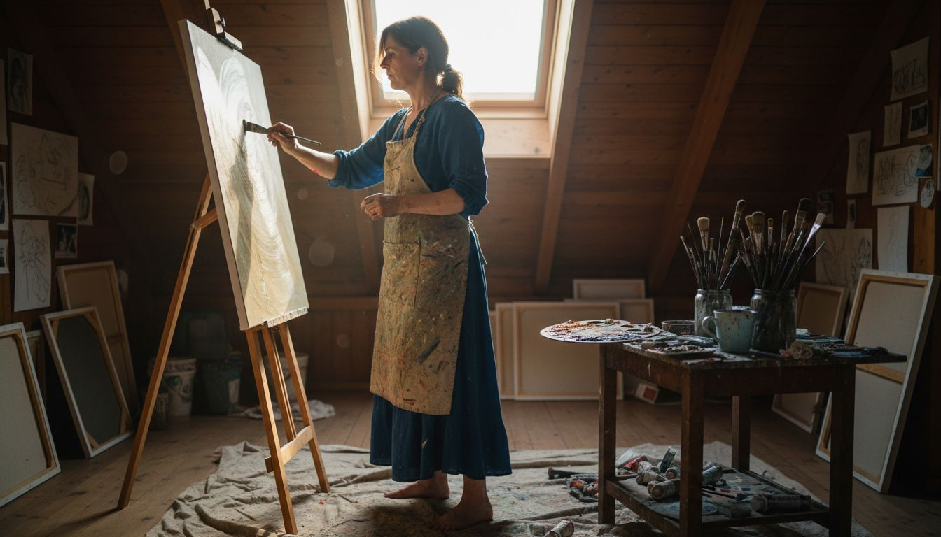 Woman deeply engaged in expressive painting