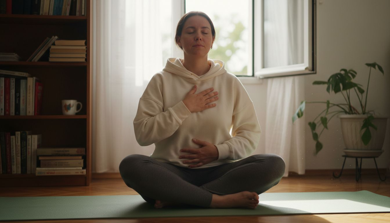 Person practicing body scan meditation at home