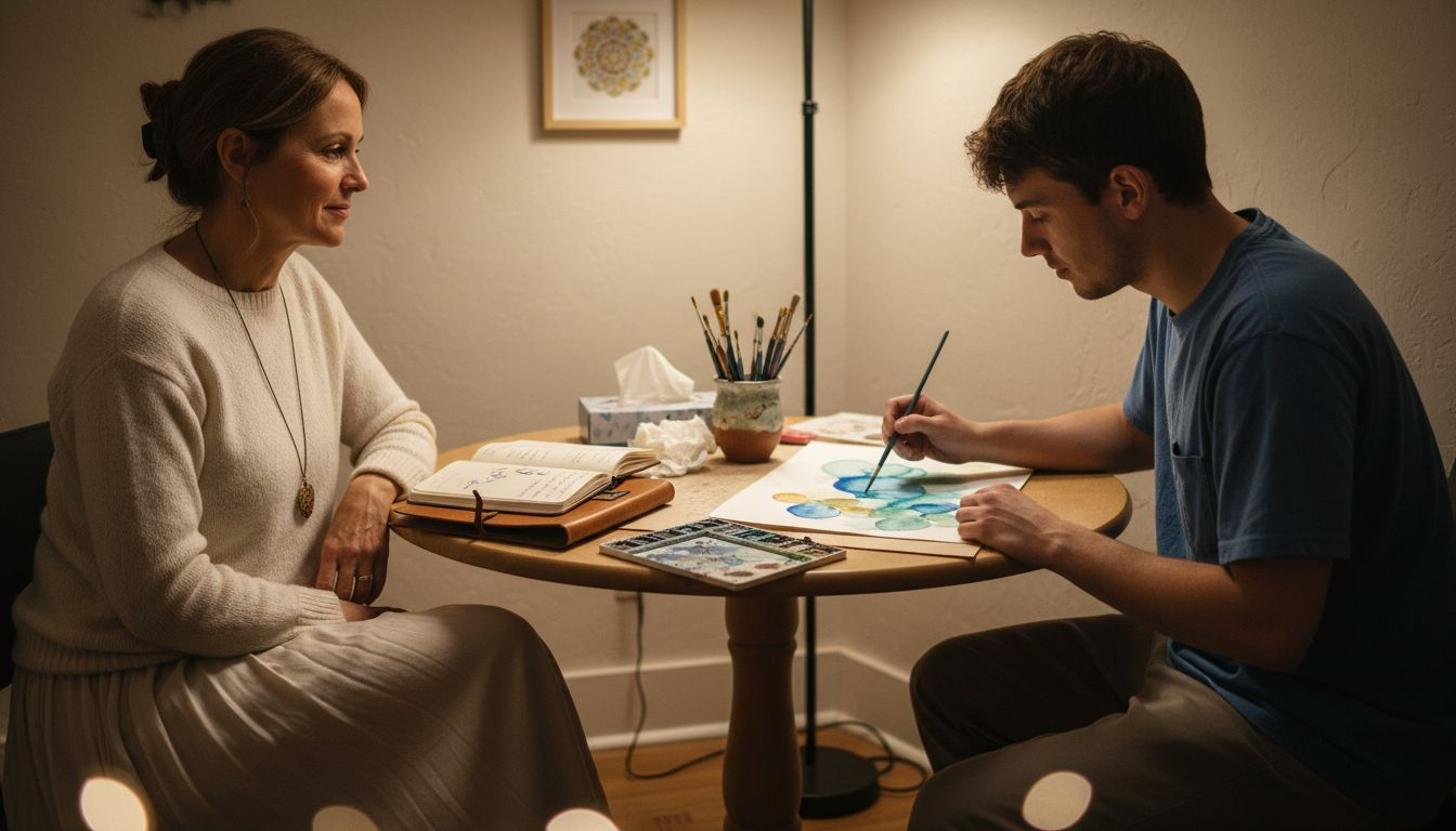 Therapist and client in art therapy session