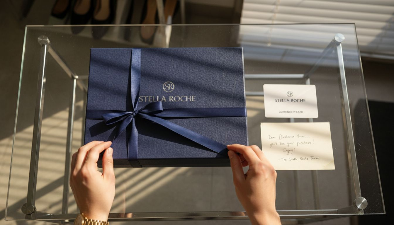 Hands preparing luxury product packaging
