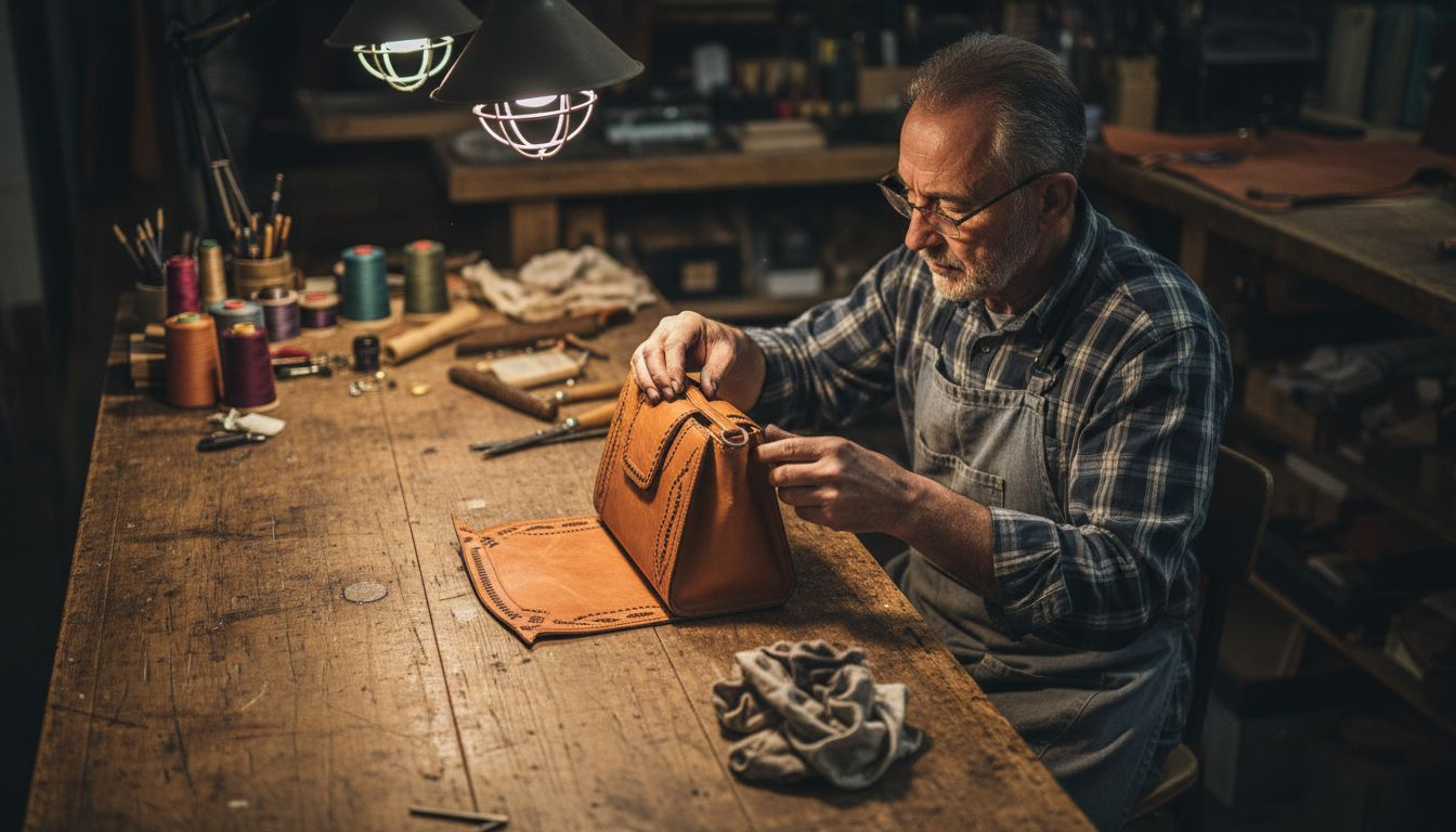 Artisan crafting luxury designer handbag