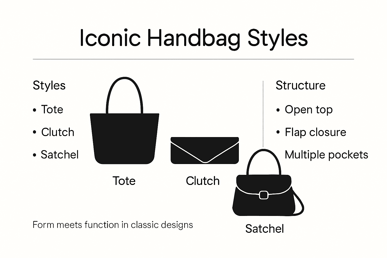 Infographic outlining iconic handbag styles and structure