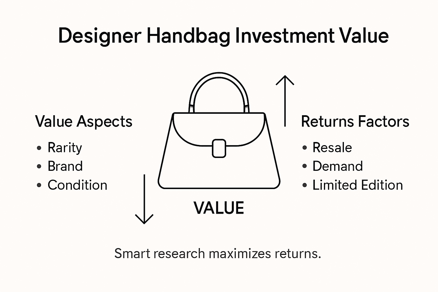 Infographic summarizing designer handbag value points