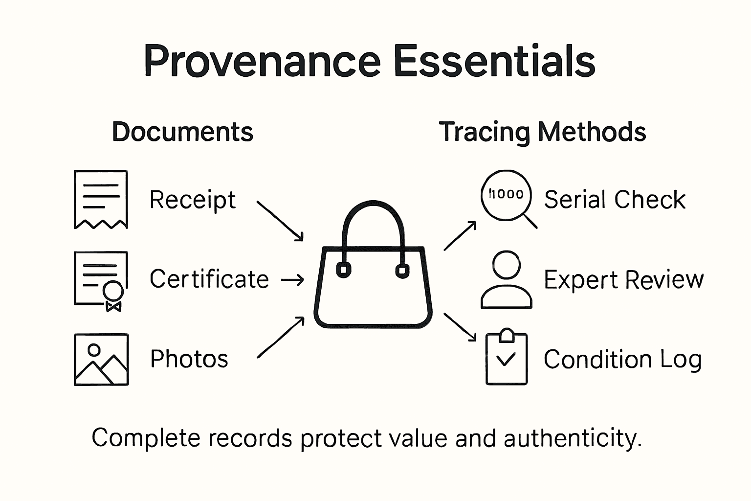 Infographic showing designer bag provenance essentials