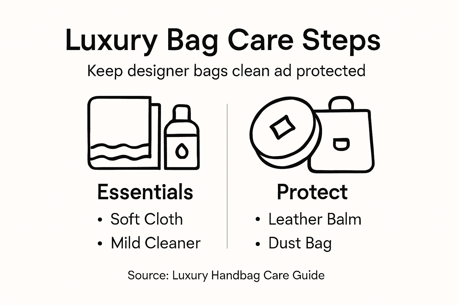 Infographic of essential luxury bag care steps