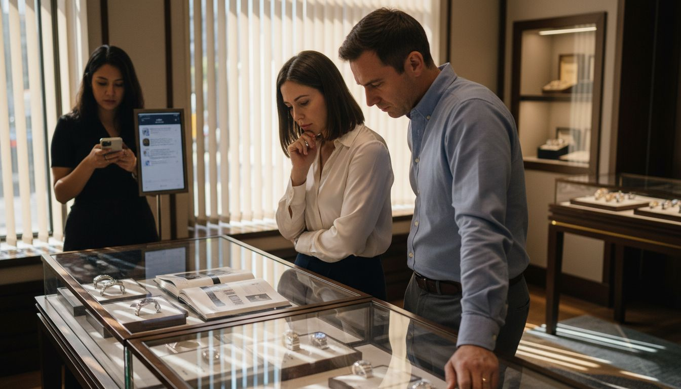 Two luxury shoppers compare designer watches