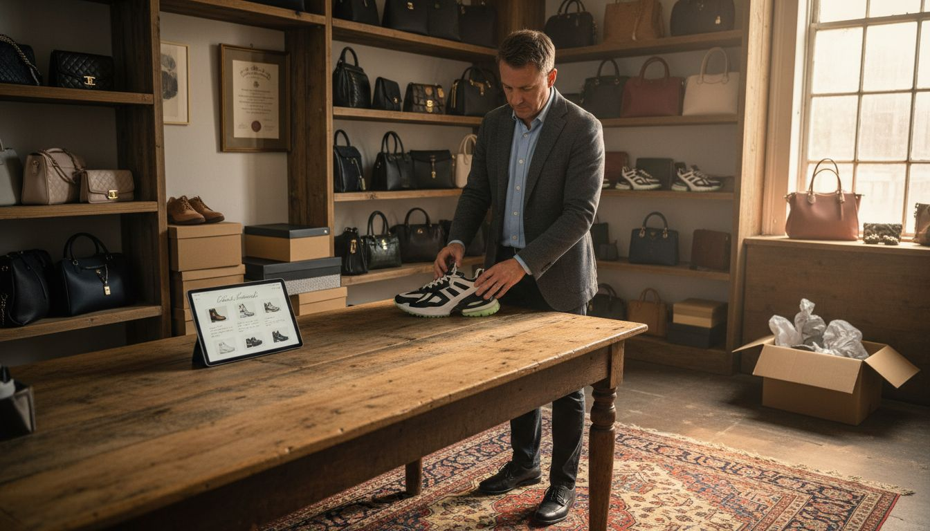 Curator organizing designer fashion pieces