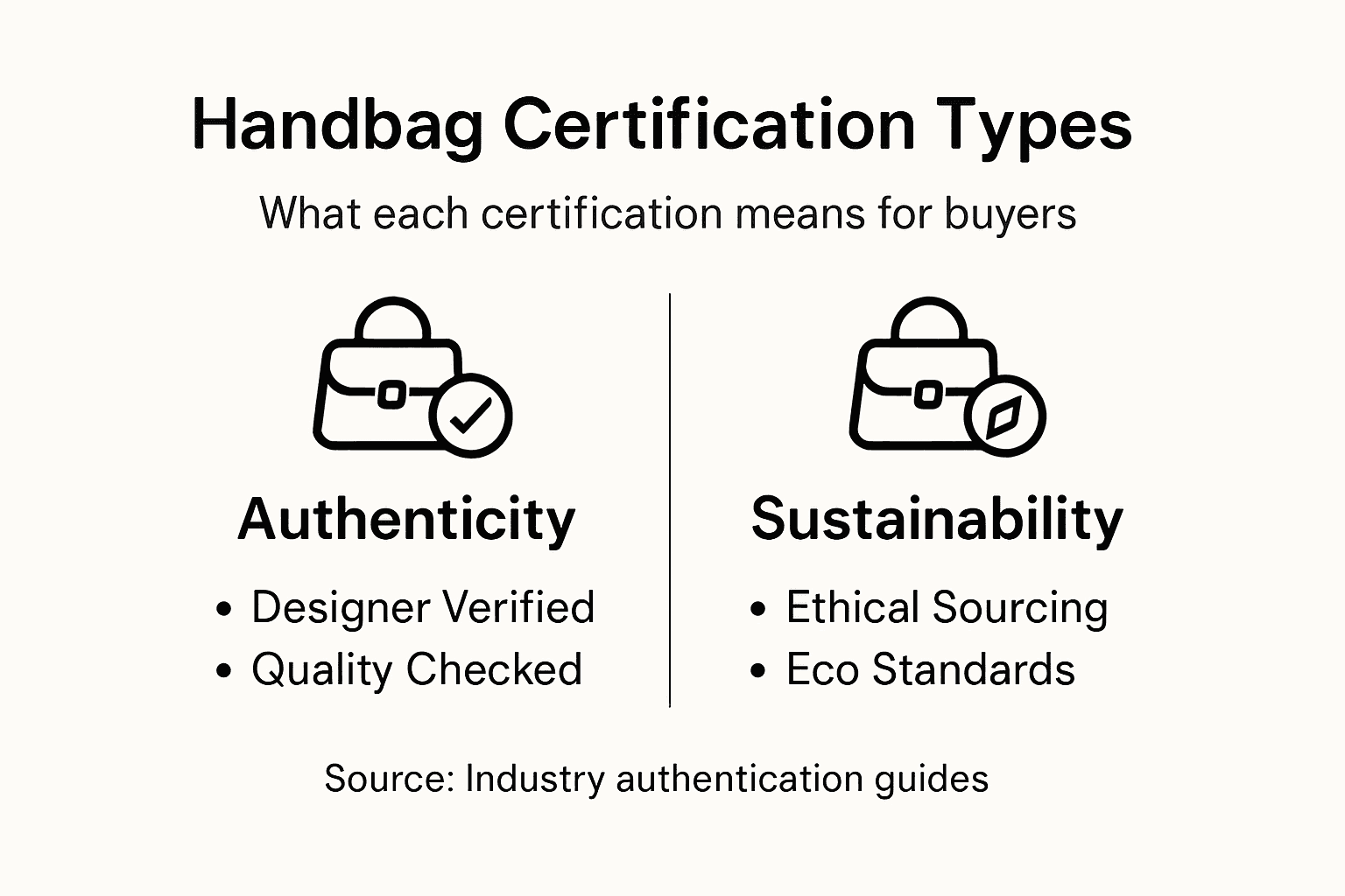 Infographic comparing handbag certification types