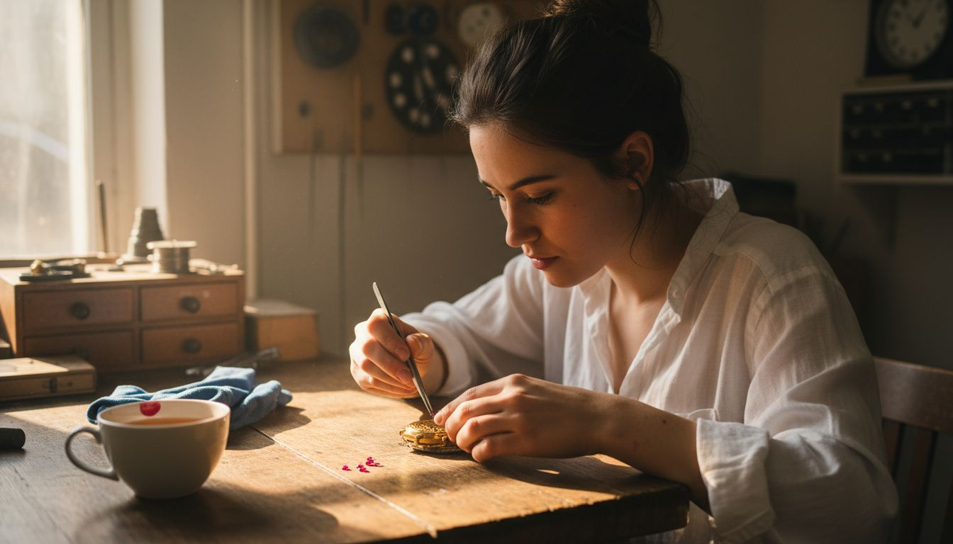Artisan hand assembling gold luxury watch