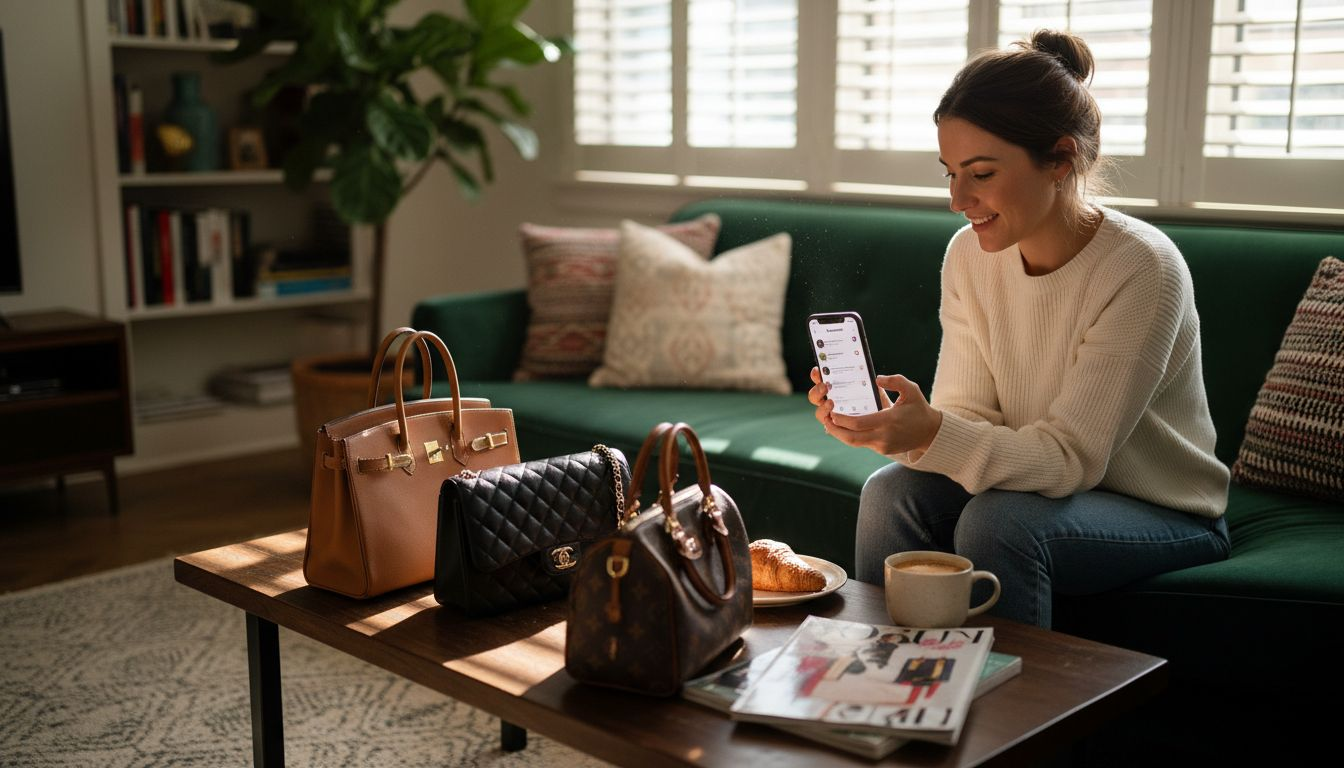 Browsing fashion trends with luxury handbags