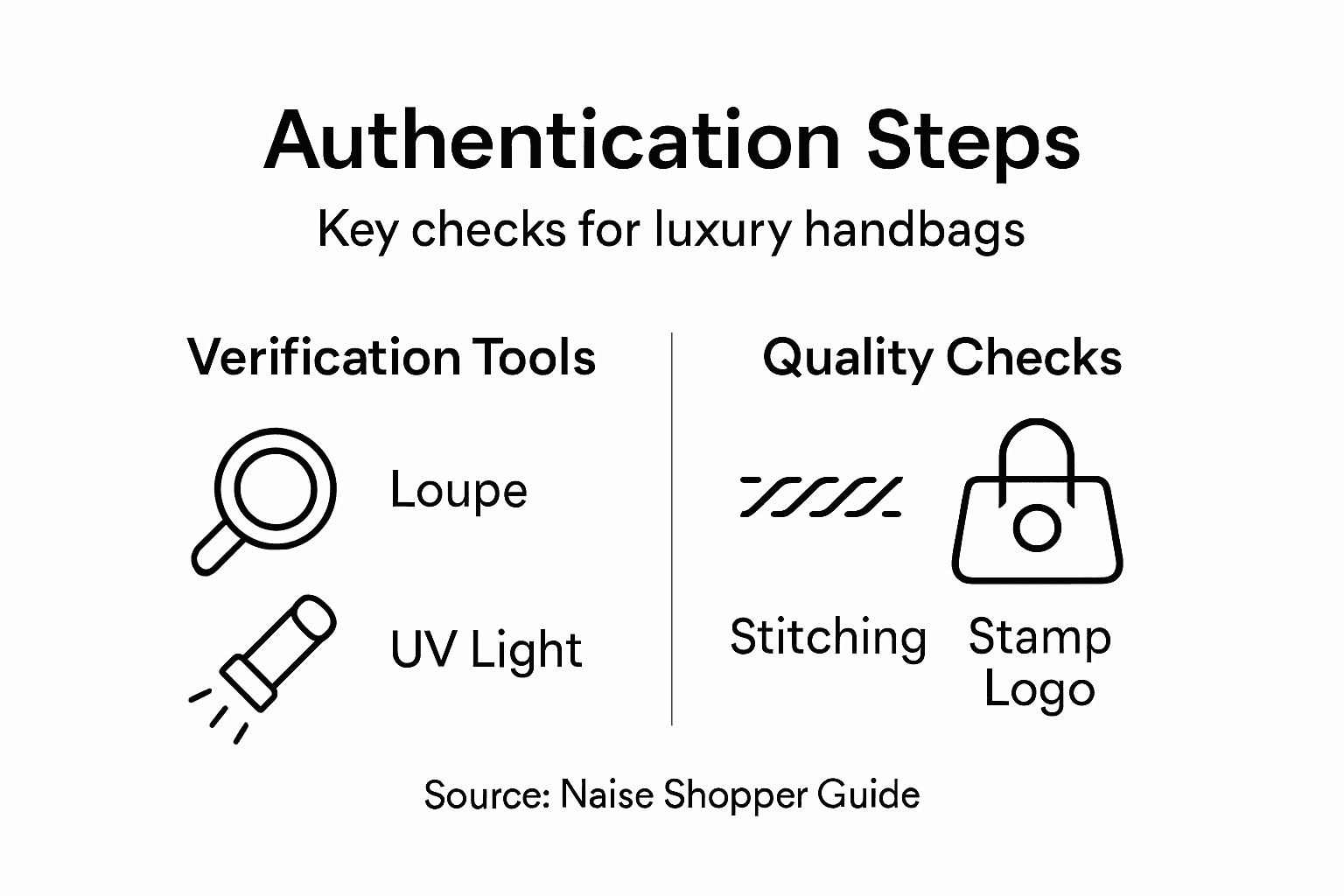 Infographic outlining key handbag authentication steps