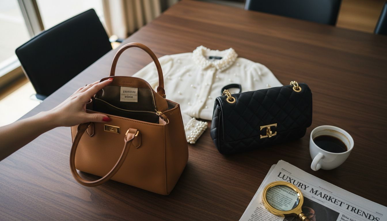 Designer handbags and apparel being inspected