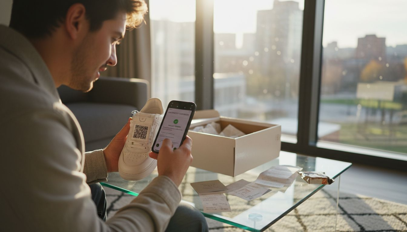 Person scanning QR for sneaker authentication