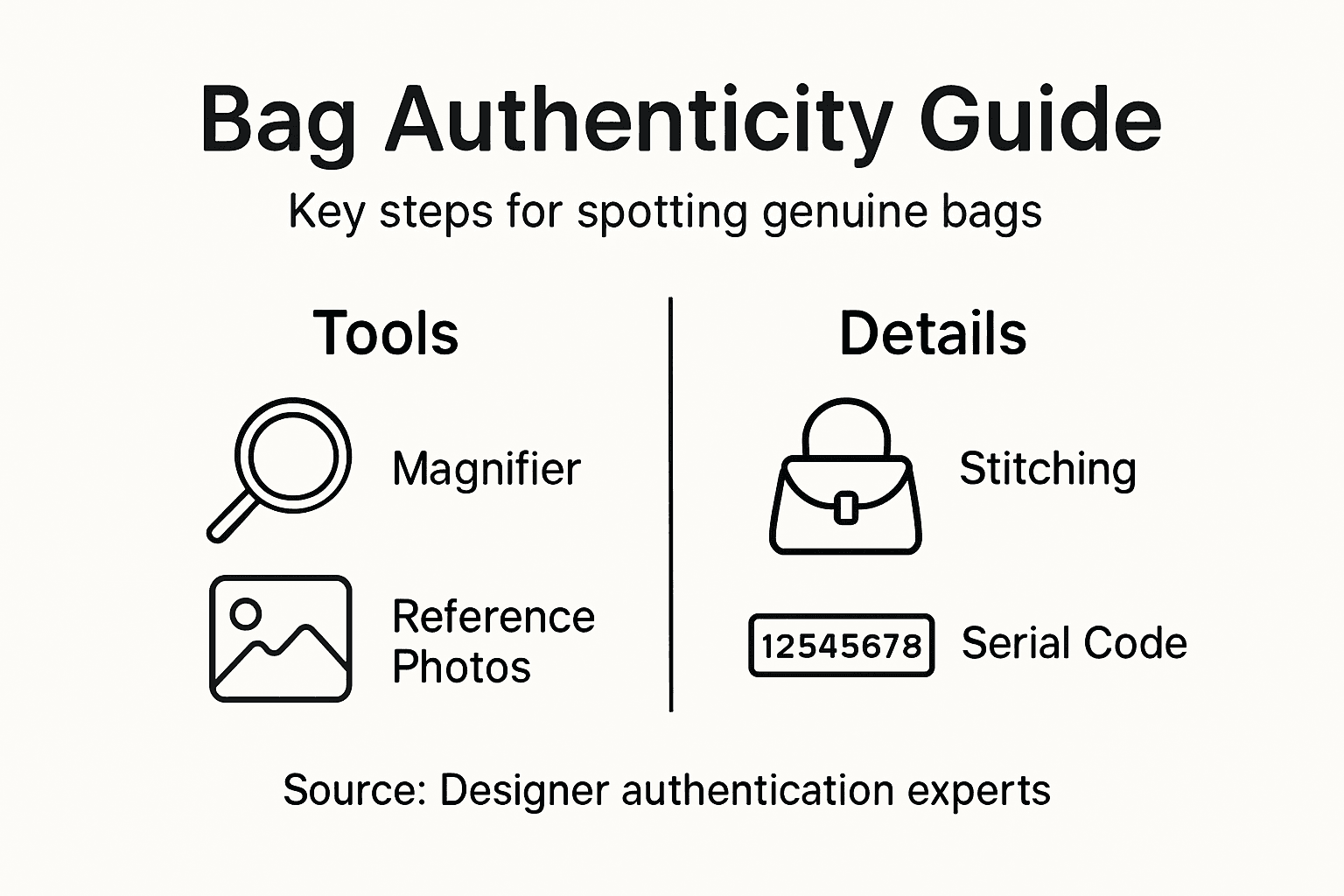 Infographic on steps for authenticating designer bags