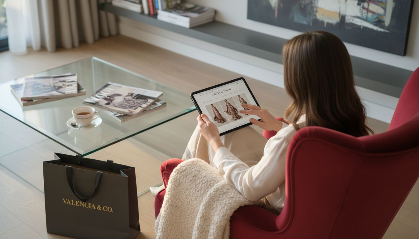 Luxury fashion consumer browsing brand website