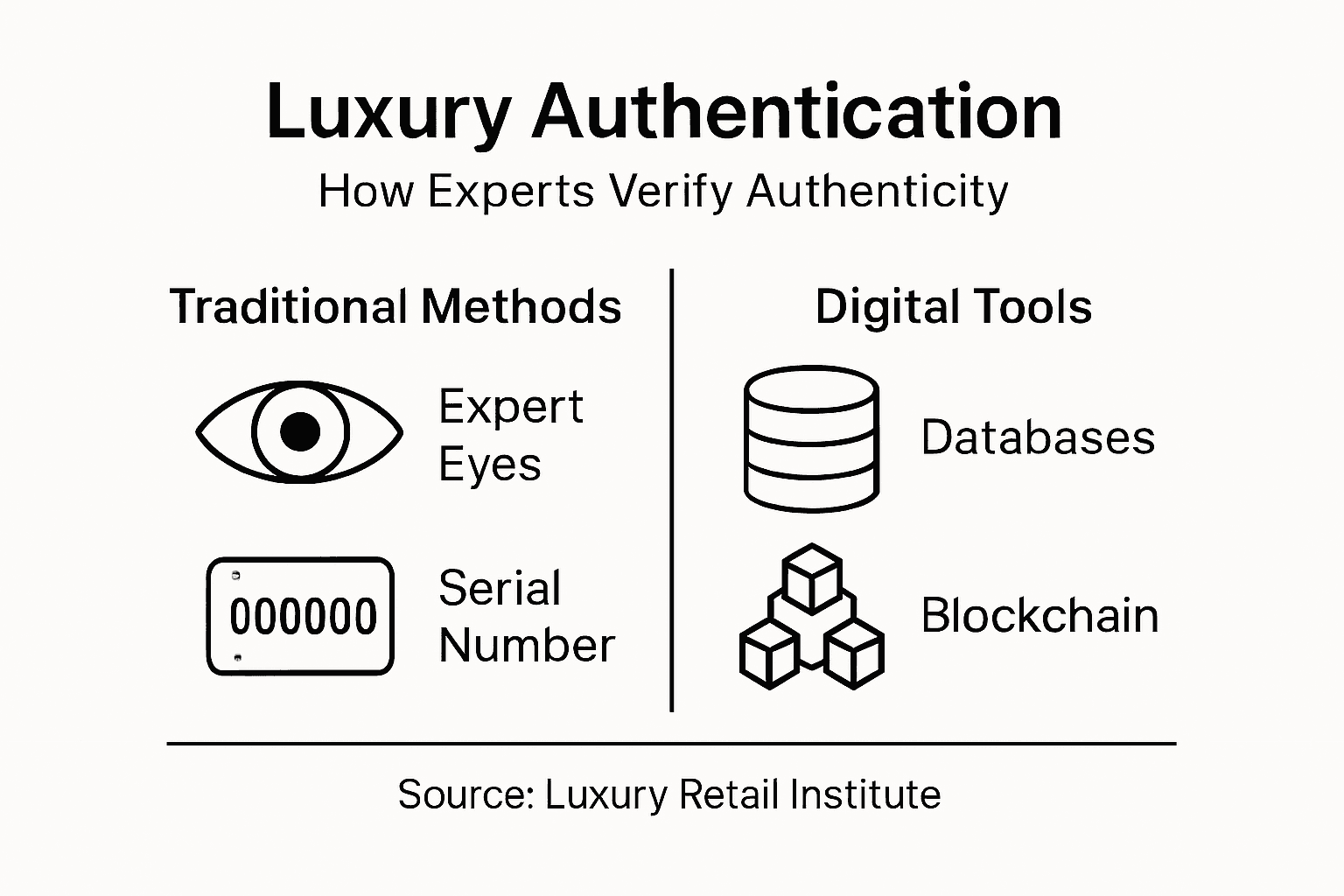 Infographic showing luxury authentication methods overview