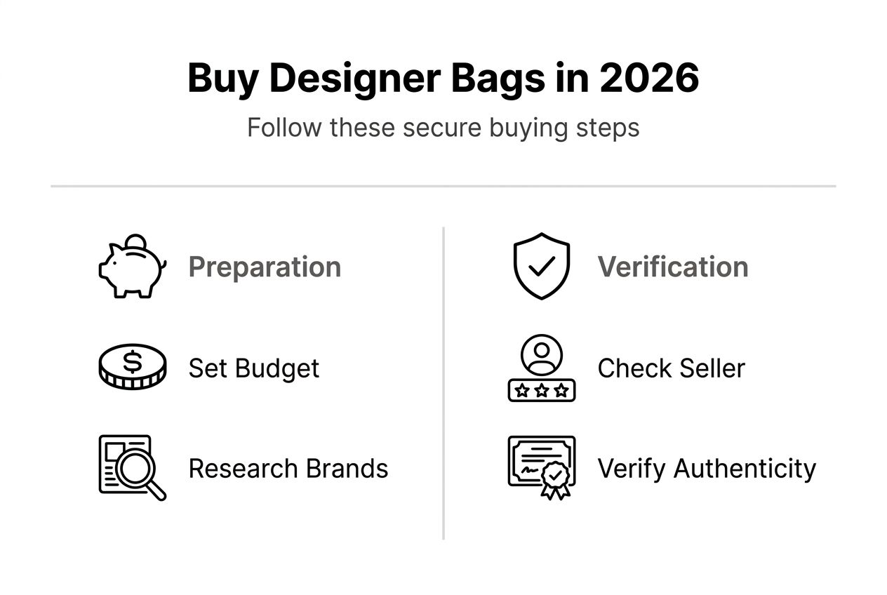 Infographic showing steps to buy designer bags