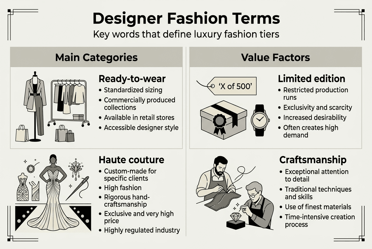 Infographic comparing luxury fashion terms and value