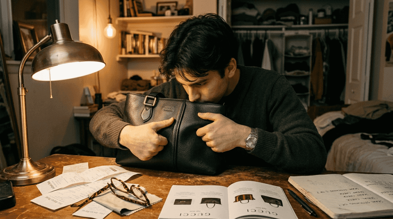 Inspecting luxury bag material for authenticity
