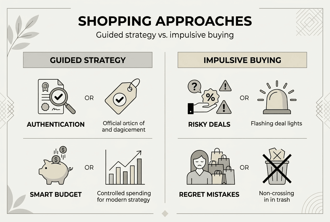 Infographic comparing luxury shopping strategies