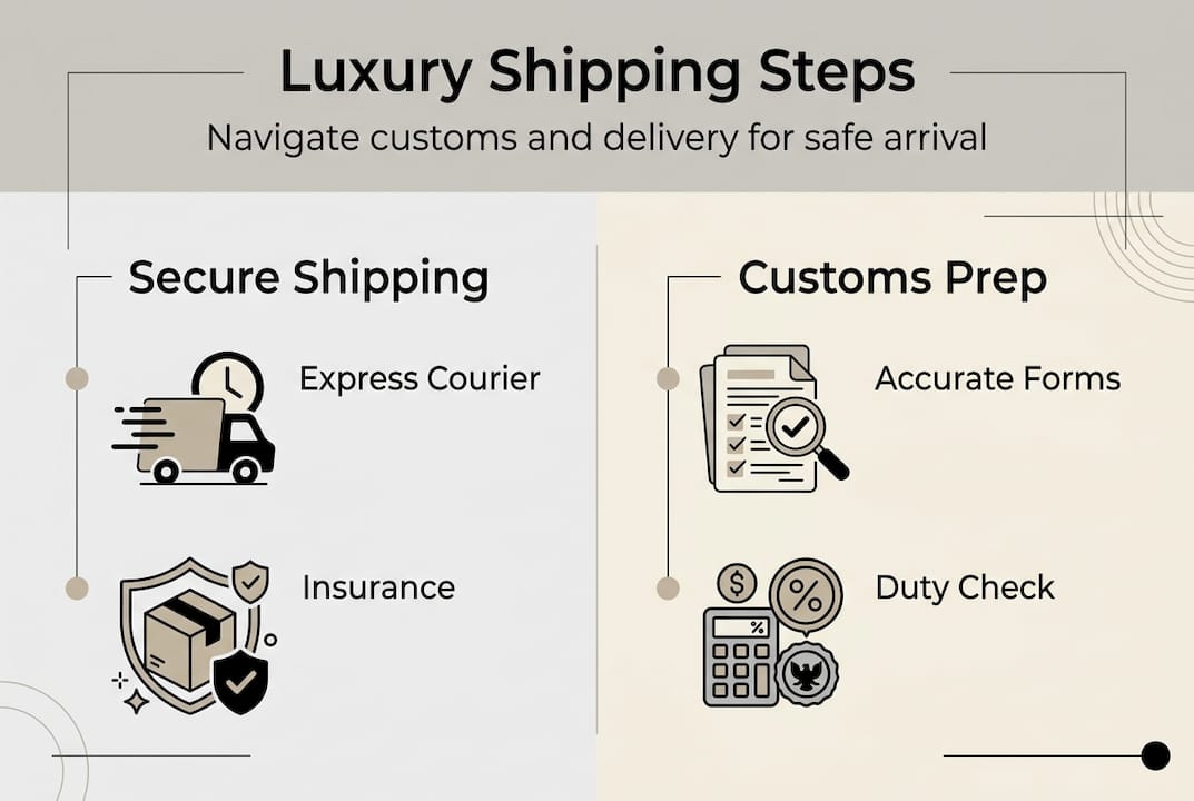 Infographic safe luxury shipping and customs steps