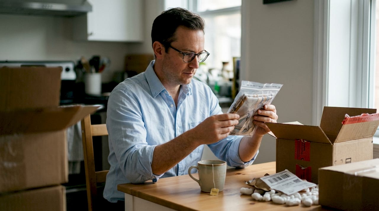 Man checking tamper-evident luxury packaging