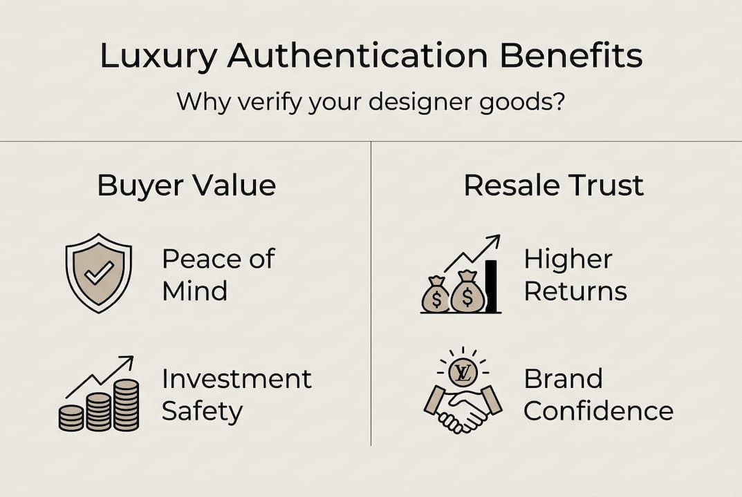 Infographic showing benefits of authenticating luxury goods
