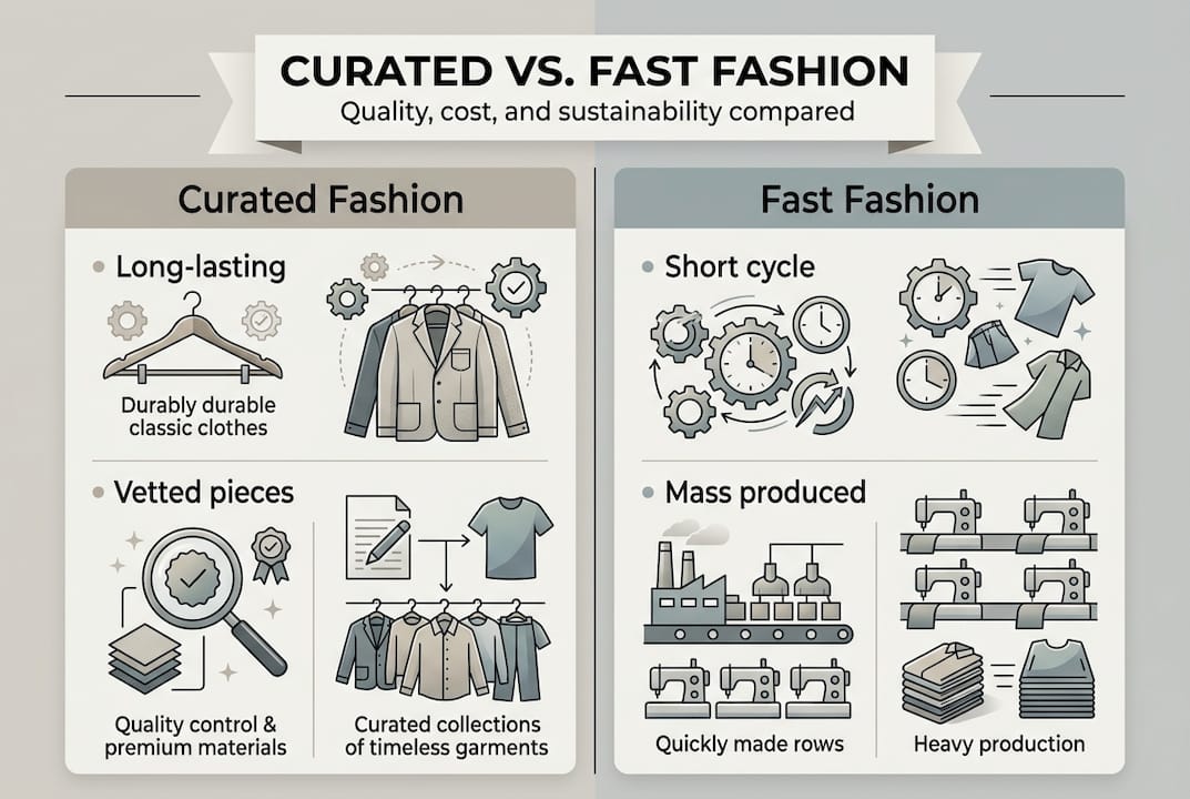 Infographic comparing curated and fast fashion