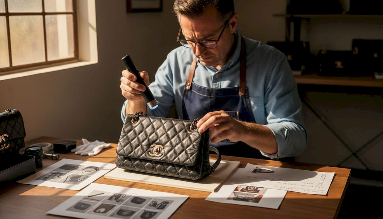 Fashion expert authenticates vintage Chanel purse
