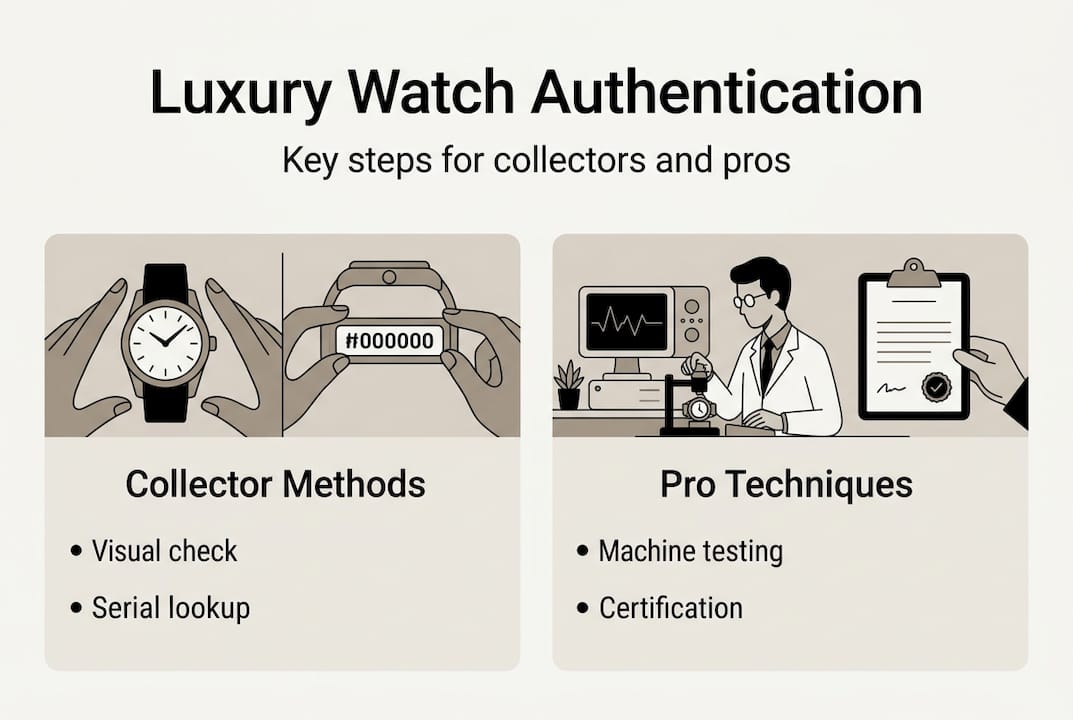 Infographic highlighting luxury watch authentication steps