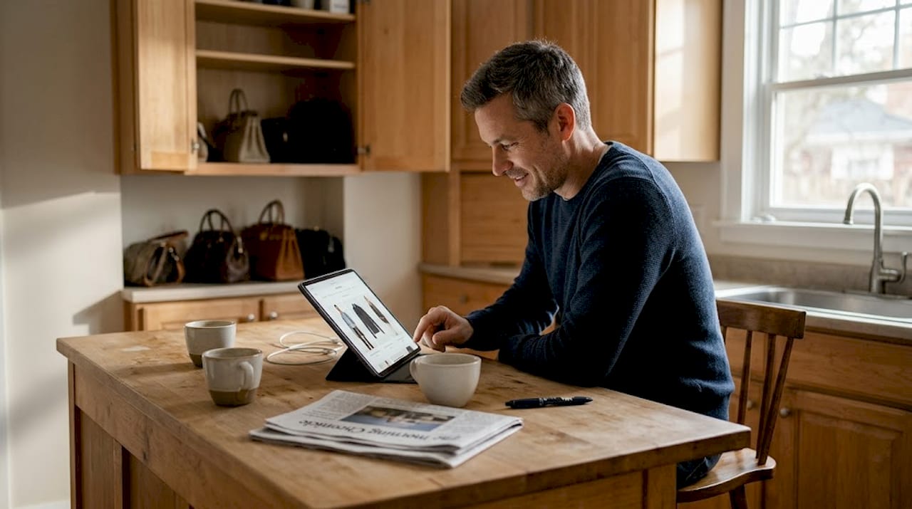 Man browsing wide online luxury selection