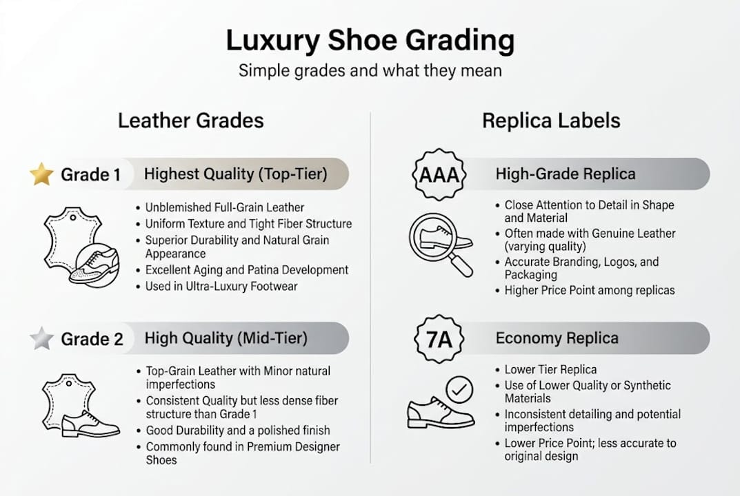 Infographic comparing luxury shoe grading labels