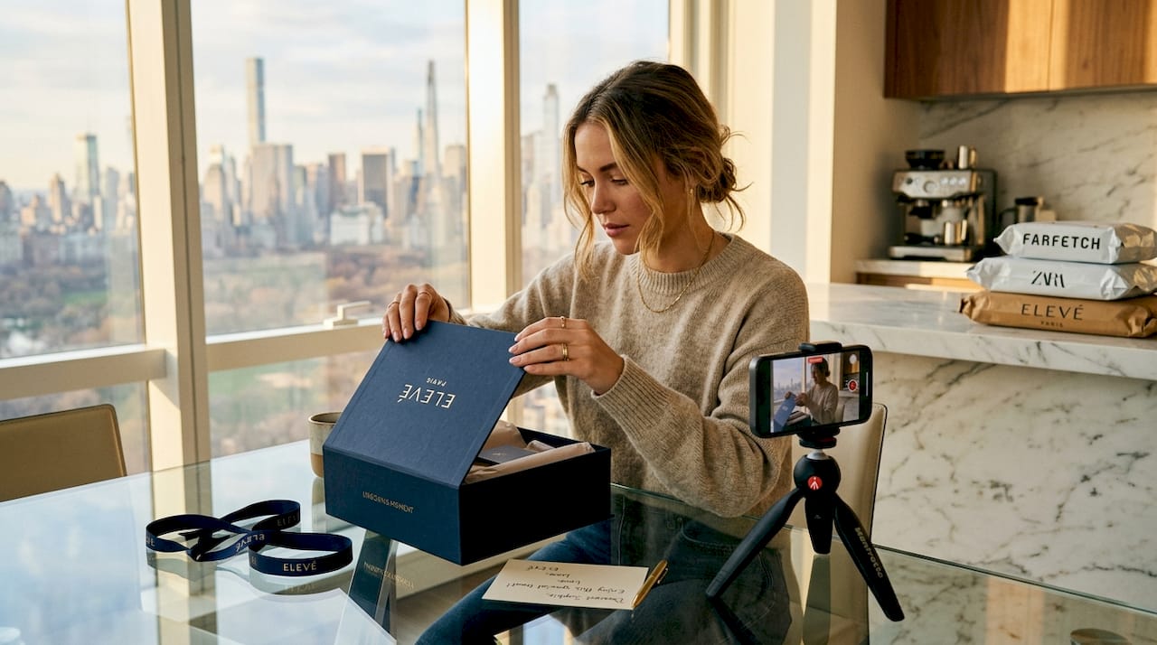 Influencer unboxes luxury gift at home