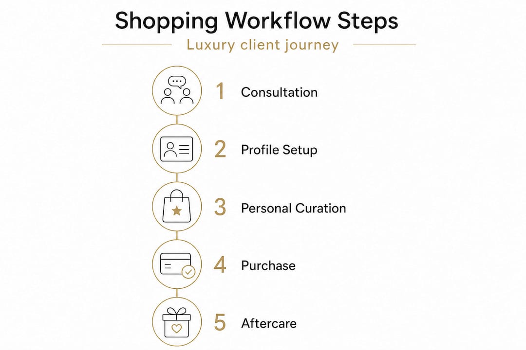 Infographic of luxury shopping workflow steps