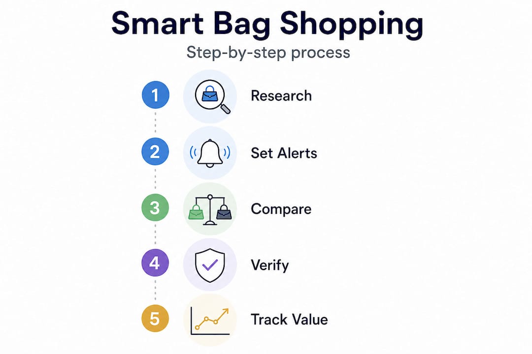 Infographic showing step-by-step bag shopping process