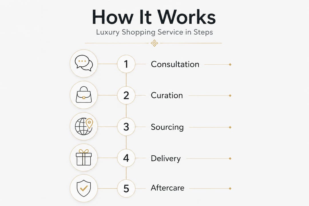 Infographic outlining luxury shopping service workflow