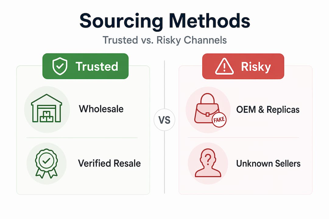 Infographic comparing trusted and risky sourcing methods