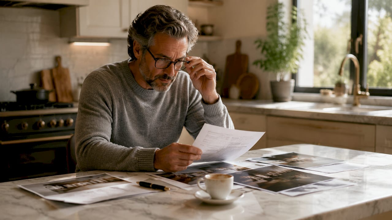 Overhead view of man reviewing luxury loyalty documents