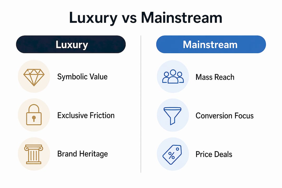 Infographic comparing luxury and mainstream marketing approaches