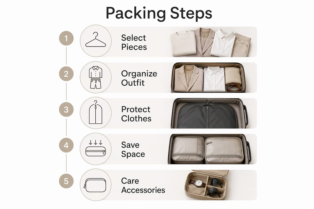 Infographic detailing designer travel packing steps