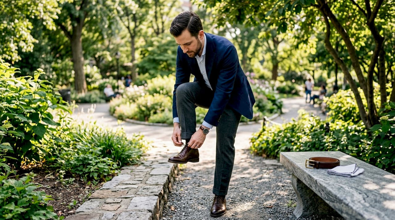 Man coordinating luxury shoes with outfit