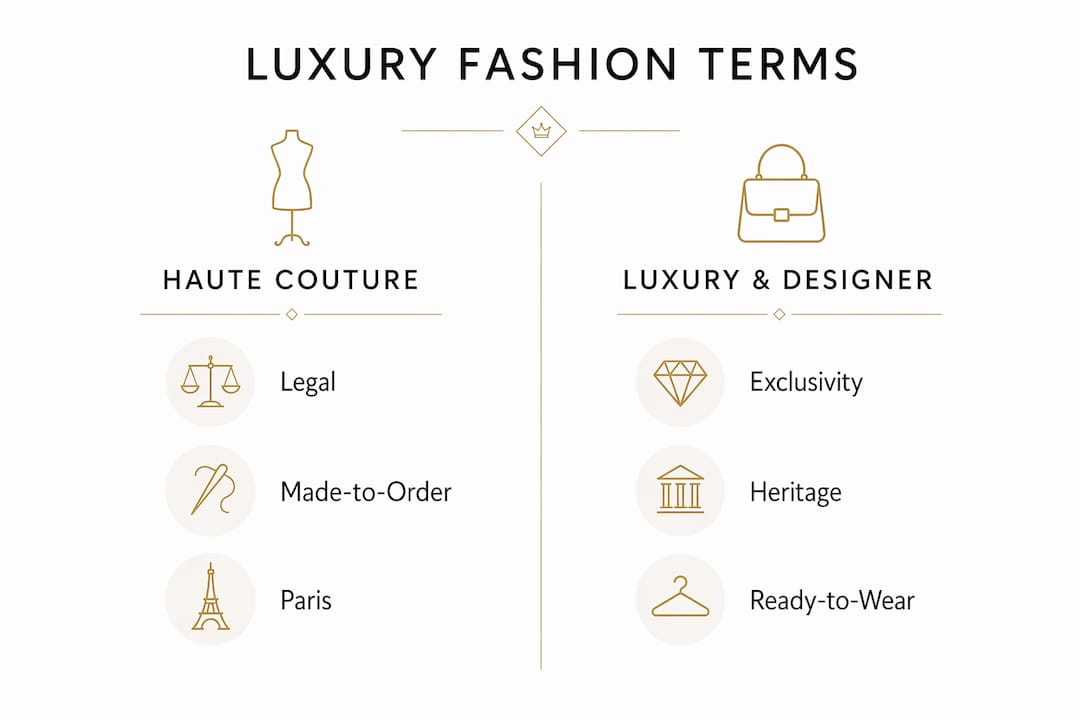 Infographic comparing haute couture and luxury designer terms