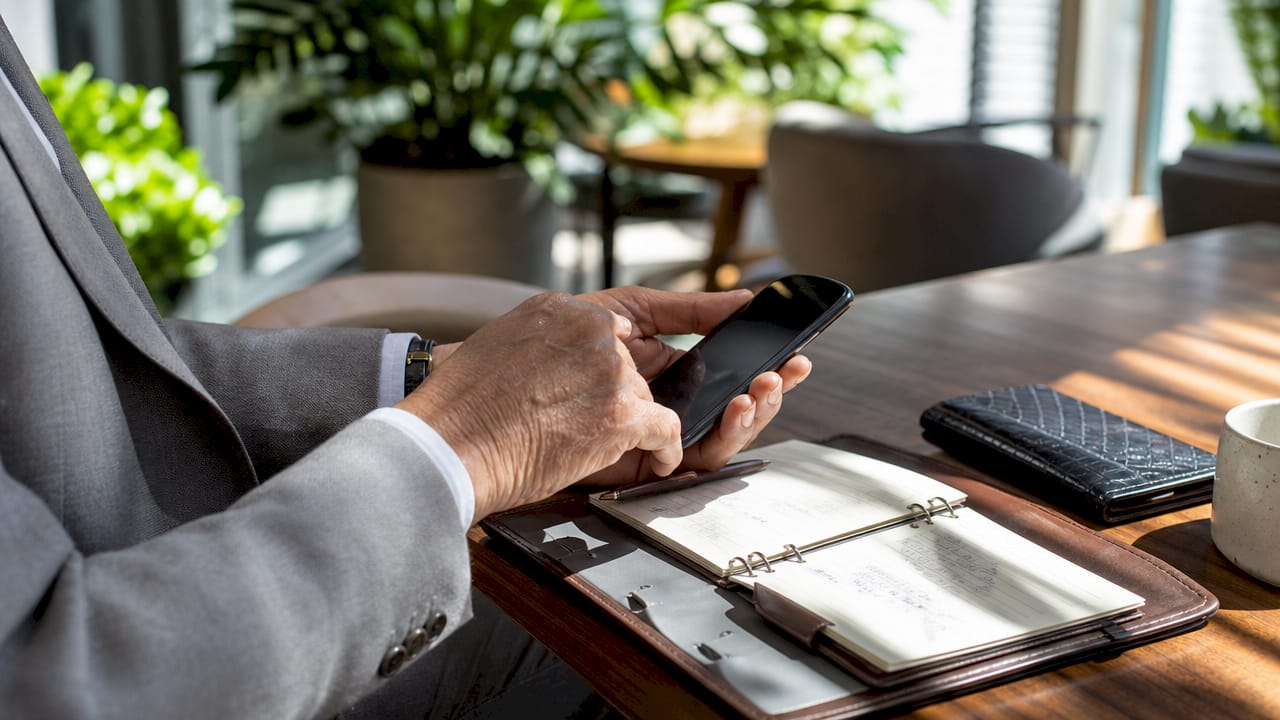 Hands dialing luxury concierge on smartphone