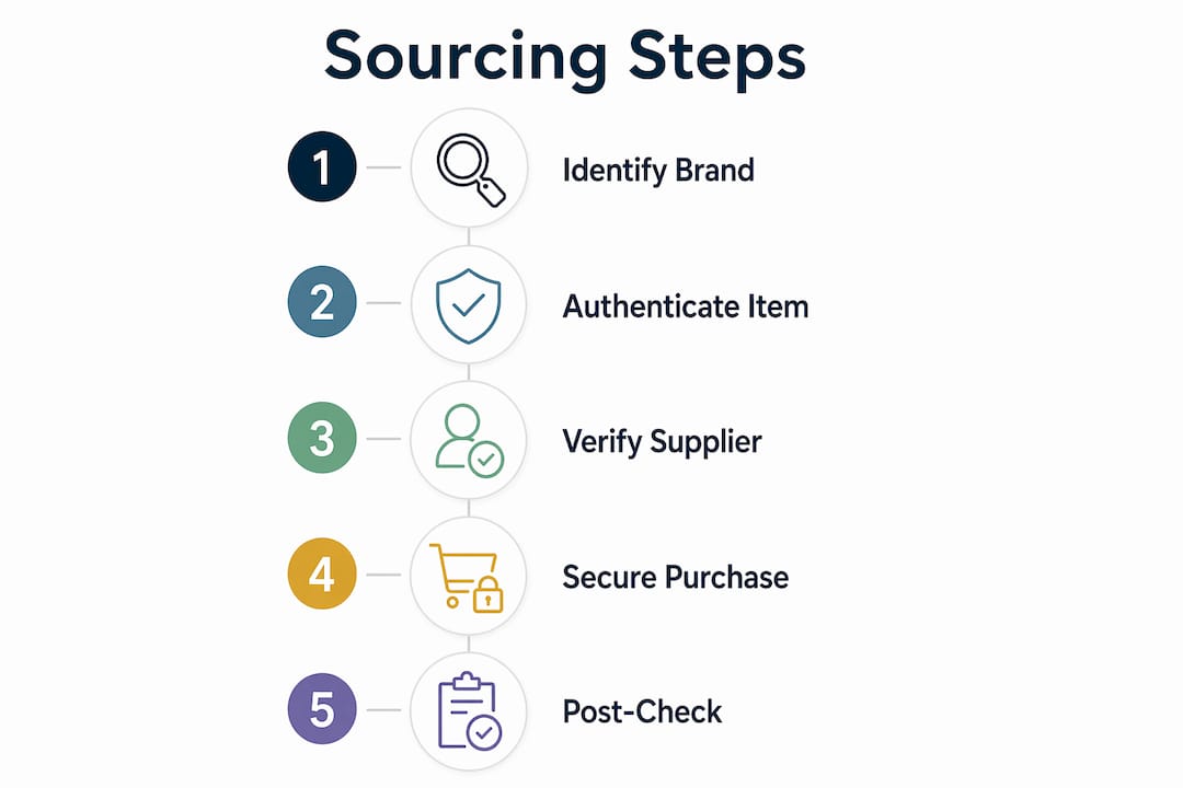 Infographic showing designer brand sourcing steps